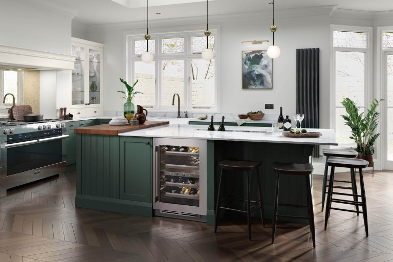 island kitchen that has plants on it